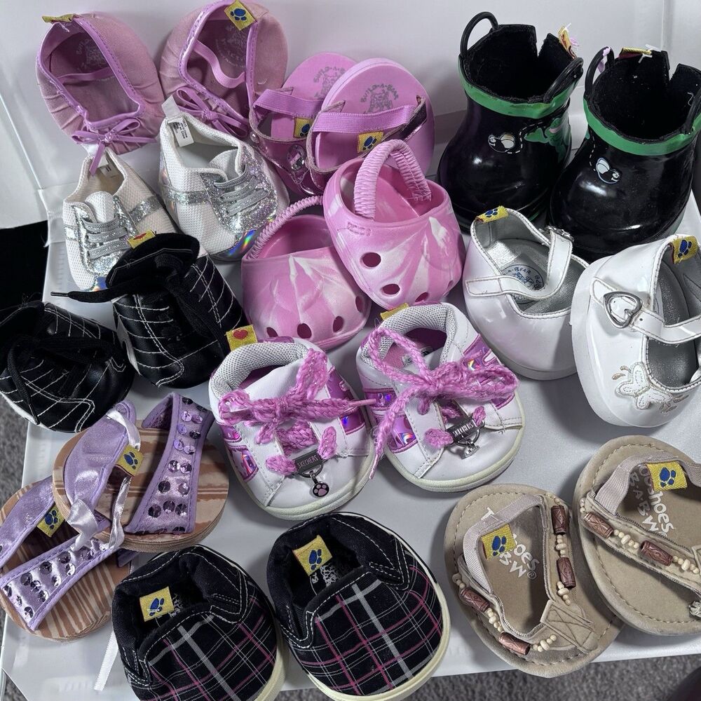 Build A Bear Shoes Lot of 12 Pairs Sneakers Cleats Boots Sandals And Like Crocs